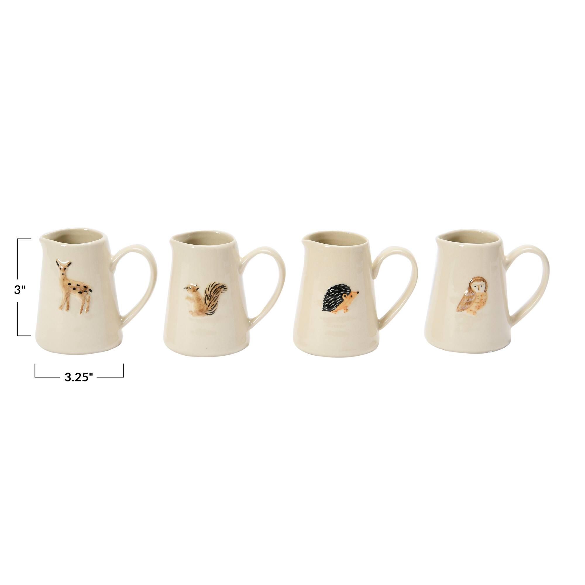 Hello Honey® 3" Hand-Painted & Embossed Forest Animal Ceramic Pitcher Mugs, 4ct.